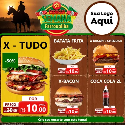 Modelo de Rede Social para Feed Facebook com o tema Especial Semana Farroupilha para Hamburgueria
