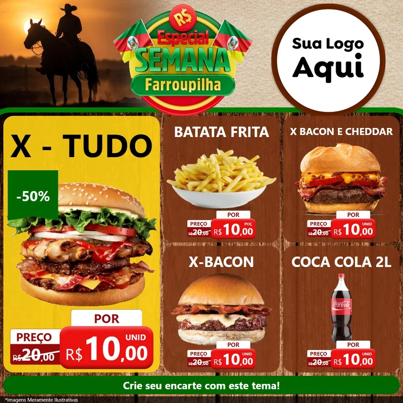 Modelo de Rede Social para Feed Facebook com o tema Especial Semana Farroupilha para Hamburgueria
