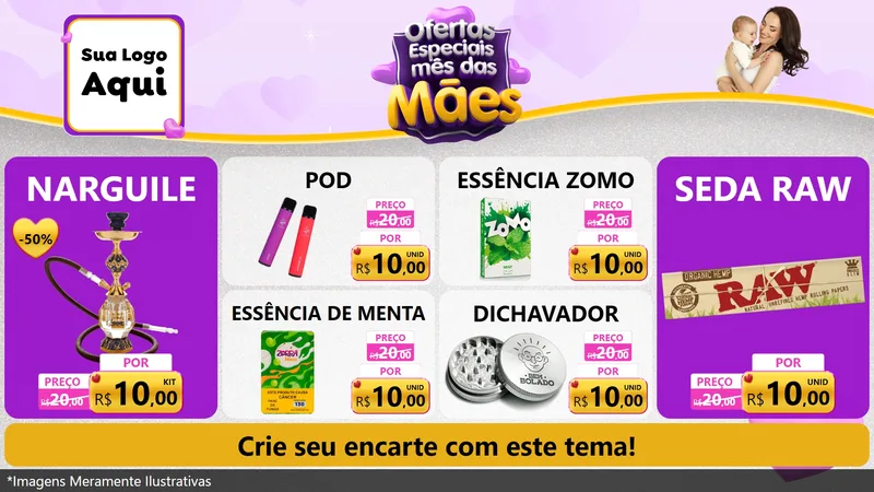 Modelo de TV para TV Horizontal com o tema Ofertas Especiais - Mês das Mães para Tabacaria