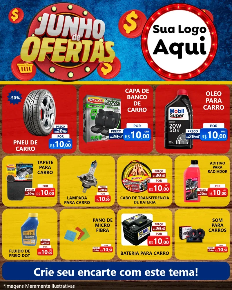 Modelo de Rede Social para Feed Instagram com o tema Junho de Ofertas para Auto peças