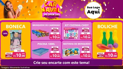 Modelo de TV para TV Horizontal com o tema Carnaval de Ofertas para Brinquedos