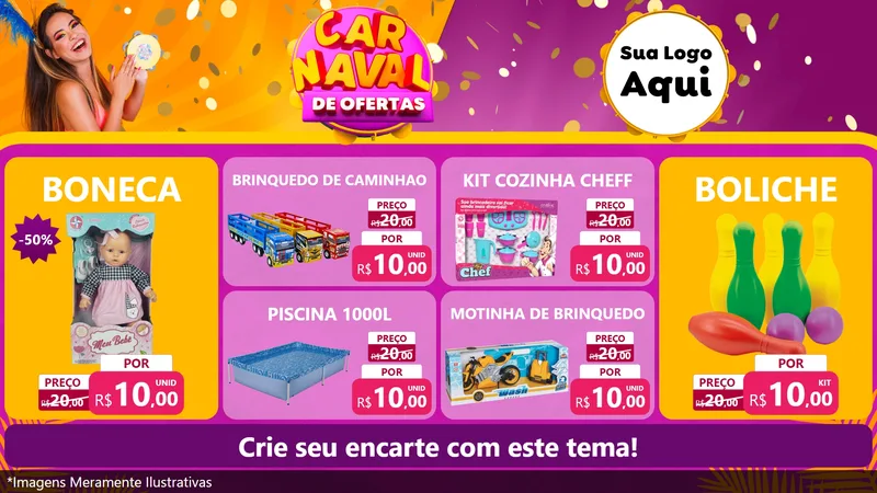 Modelo de TV para TV Horizontal com o tema Carnaval de Ofertas para Brinquedos