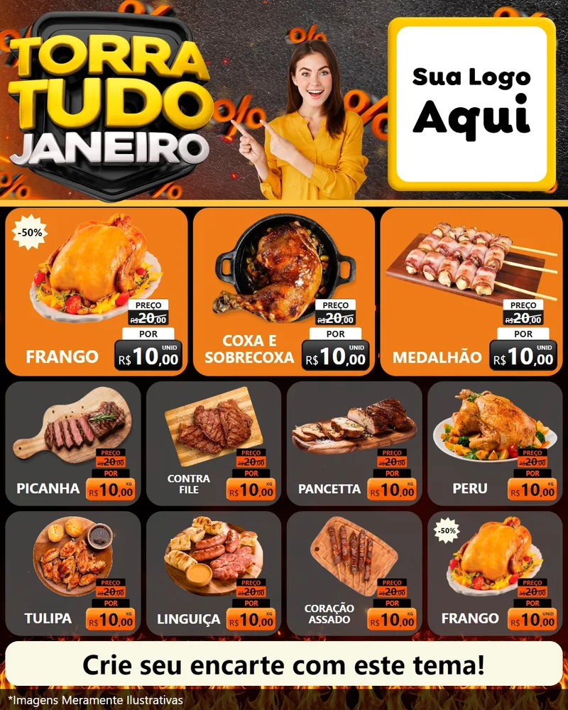Modelo de Rede Social para Feed Instagram com o tema Torra Tudo Janeiro para Assados
