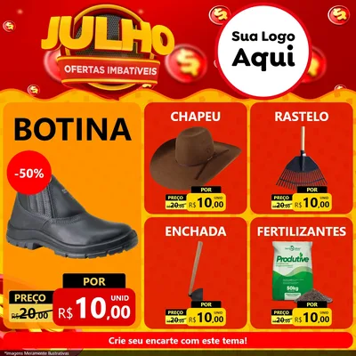 Modelo de Rede Social para Feed Facebook com o tema Julho Ofertas Imbatíveis para Agropecuária