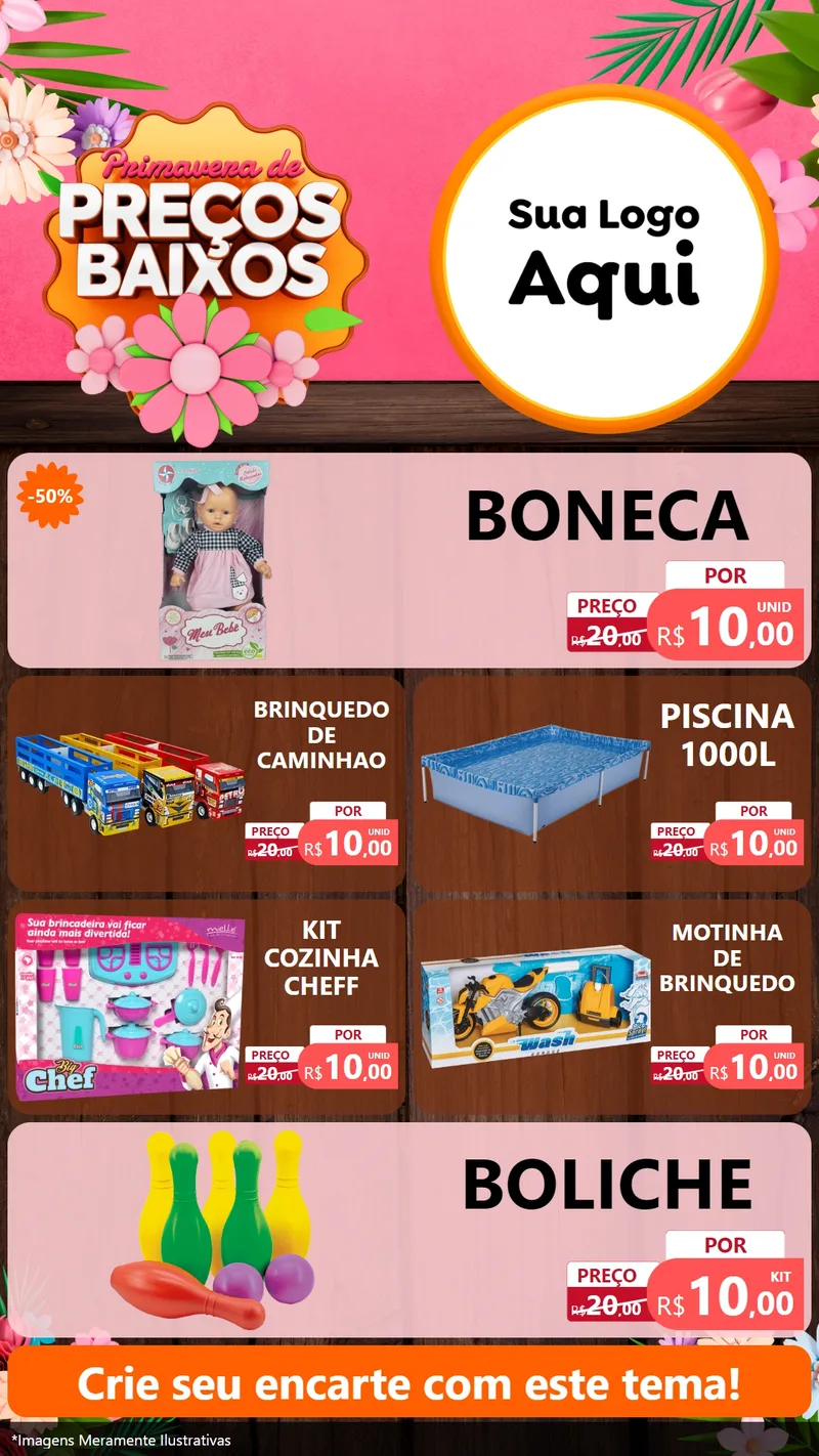 Modelo de TV para TV Vertical com o tema Primavera de Preços Baixos para Brinquedos