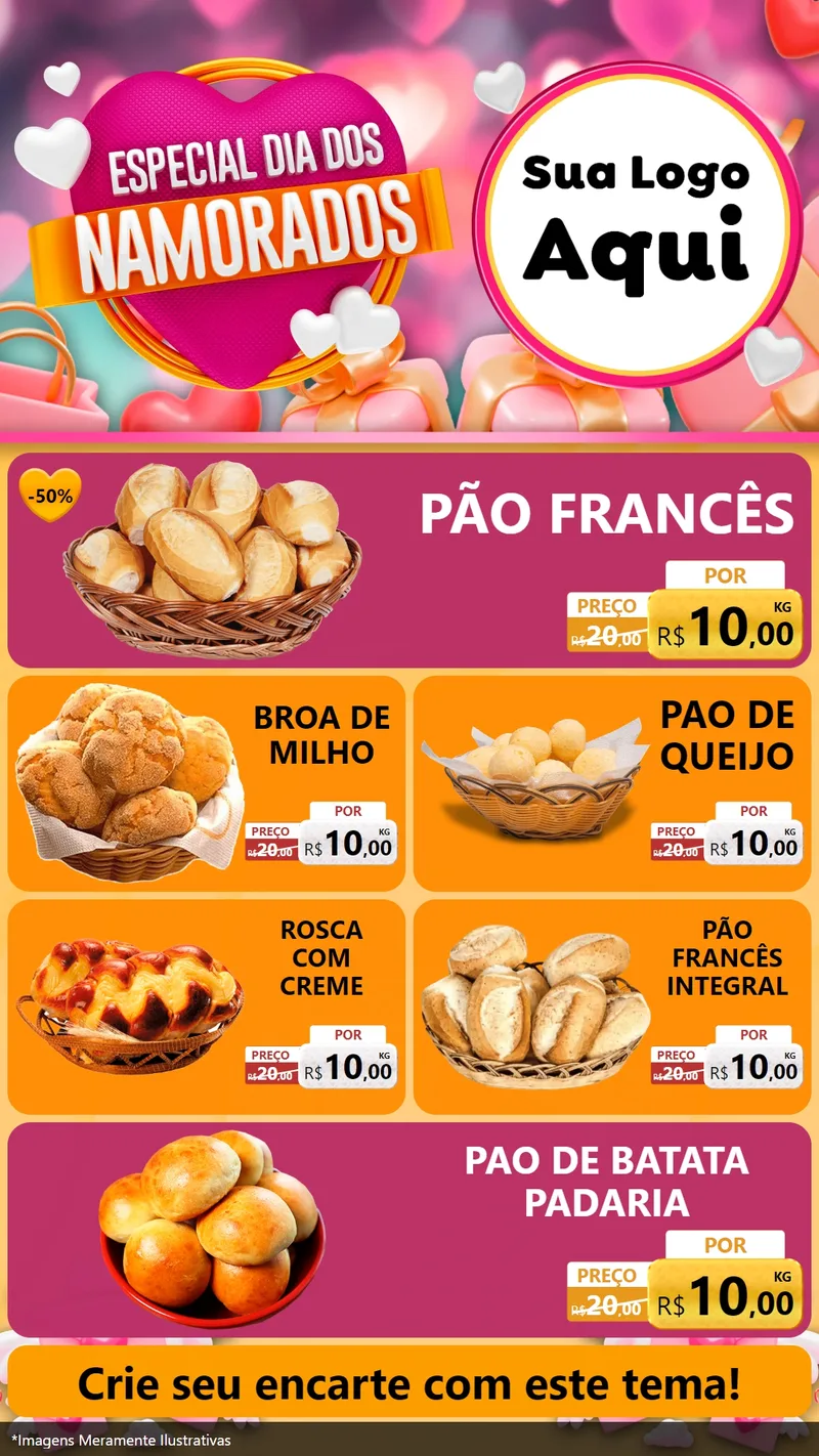 Modelo de TV para TV Vertical com o tema Especial Dia dos Namorados para Padaria