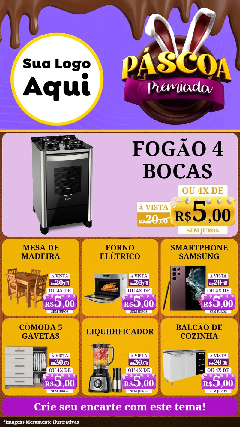 Modelo de Rede Social para Stories com o tema Páscoa Premiada para Móveis e Eletro