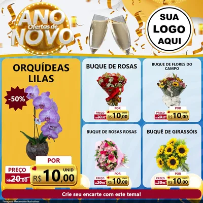 Modelo de Rede Social para Feed Facebook com o tema Ofertas de Ano Novo para Floricultura e jardim
