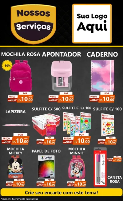 Modelo de Encarte para Encarte Grande com o tema Nossos Serviços para Papelaria