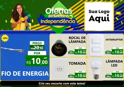 Modelo de Encarte para Encarte A4 Horizontal com o tema Ofertas da Semana da Independência para Materiais Elétricos