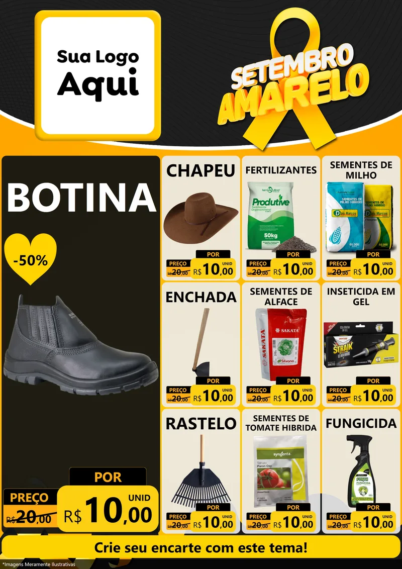 Modelo de Encarte para Encarte A4 Vertical com o tema Setembro Amarelo para Agropecuária