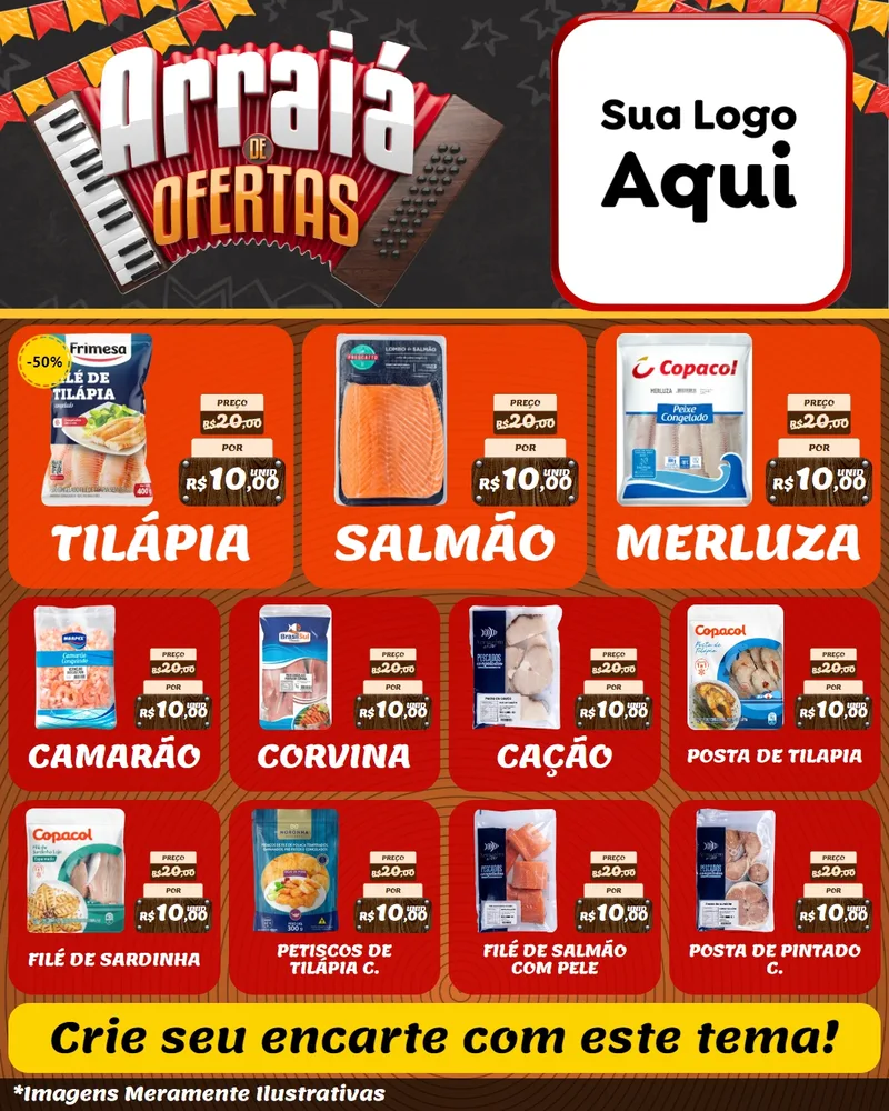 Modelo de Rede Social para Feed Instagram com o tema Arraiá de Ofertas - Junina para Peixaria