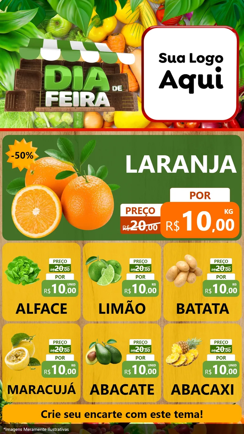 Modelo de Rede Social para Stories com o tema Dia de Feira para Hortifrúti