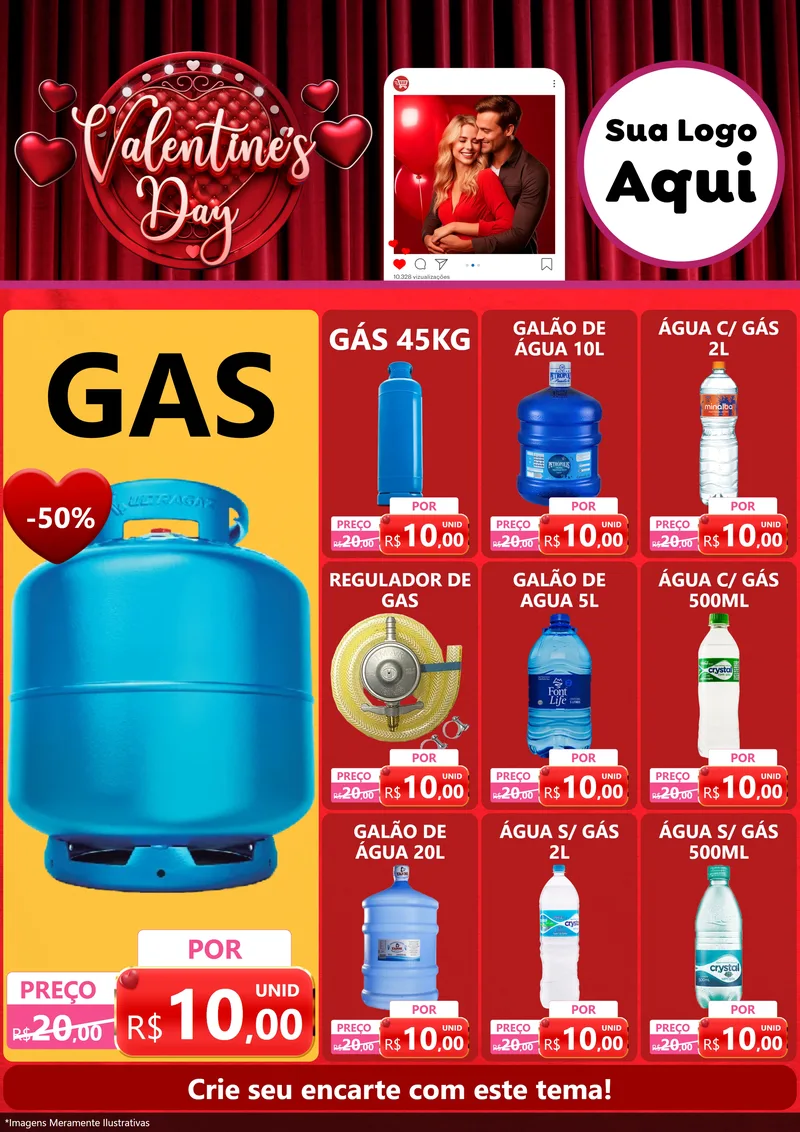 Modelo de Encarte para Encarte A4 Vertical com o tema Valentine's Day para Água e gás