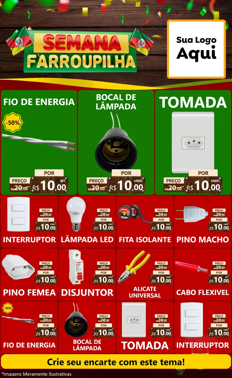 Modelo de Encarte para Encarte Grande com o tema Semana Farroupilha para Materiais Elétricos