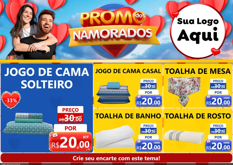 Modelo de Encarte para Encarte A4 Horizontal com o tema Promo dos Namorados para Cama, Mesa e Banho