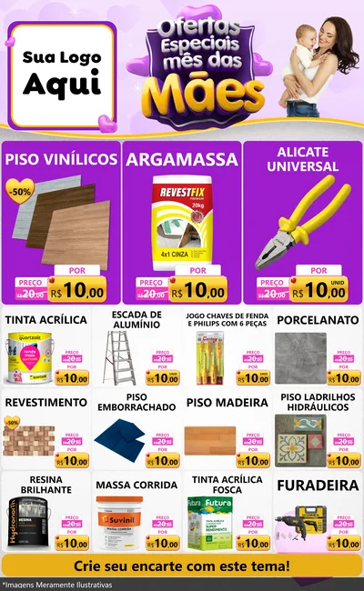 Modelo de Encarte para Encarte Grande com o tema Ofertas Especiais - Mês das Mães para Material para Construção