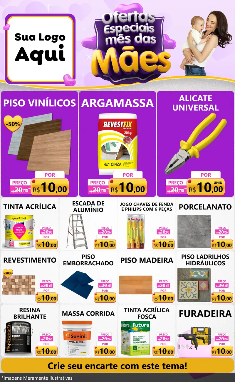 Modelo de Encarte para Encarte Grande com o tema Ofertas Especiais - Mês das Mães para Material para Construção