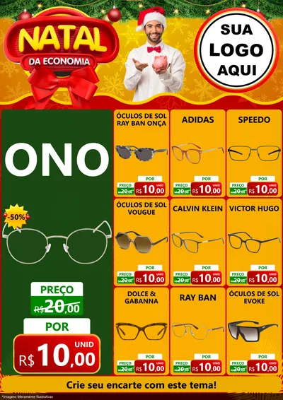 Modelo de Encarte para Encarte A4 Vertical com o tema Natal da Economia para Óticas