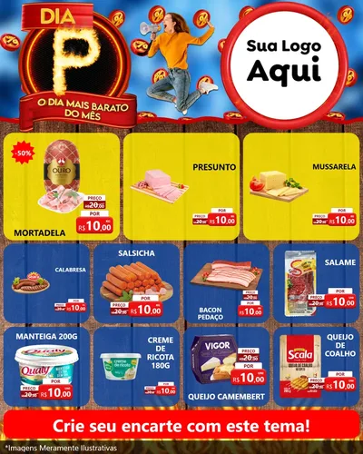 Modelo de Rede Social para Feed Instagram com o tema Dia P - O Dia Mais Barato Do Mês para Frios e Laticínios