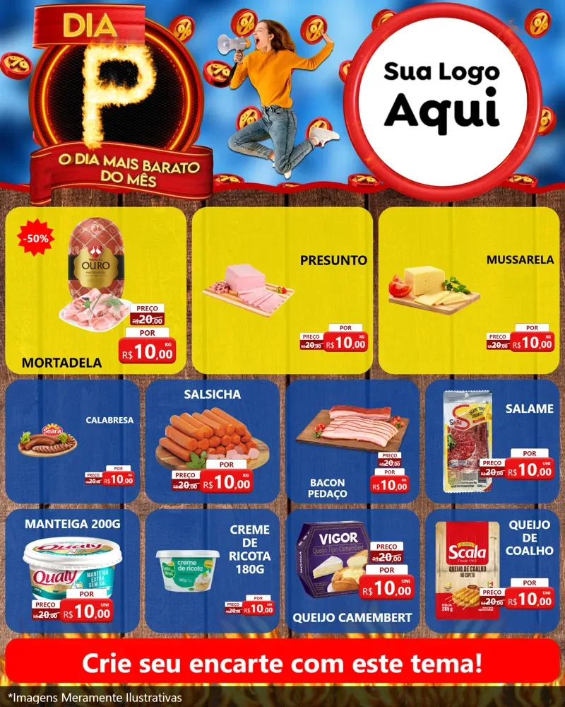 Modelo de Rede Social para Feed Instagram com o tema Dia P - O Dia Mais Barato Do Mês para Frios e Laticínios