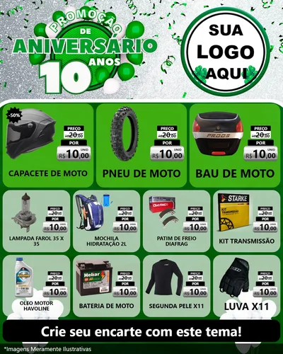 Modelo de Rede Social para Feed Instagram com o tema Promoção de Aniversário - 10 Anos para Moto peças