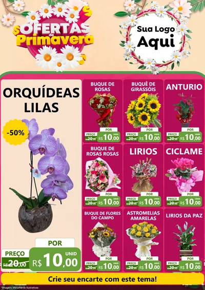 Modelo de Encarte para Encarte A4 Vertical com o tema Ofertas de Primavera para Floricultura e jardim