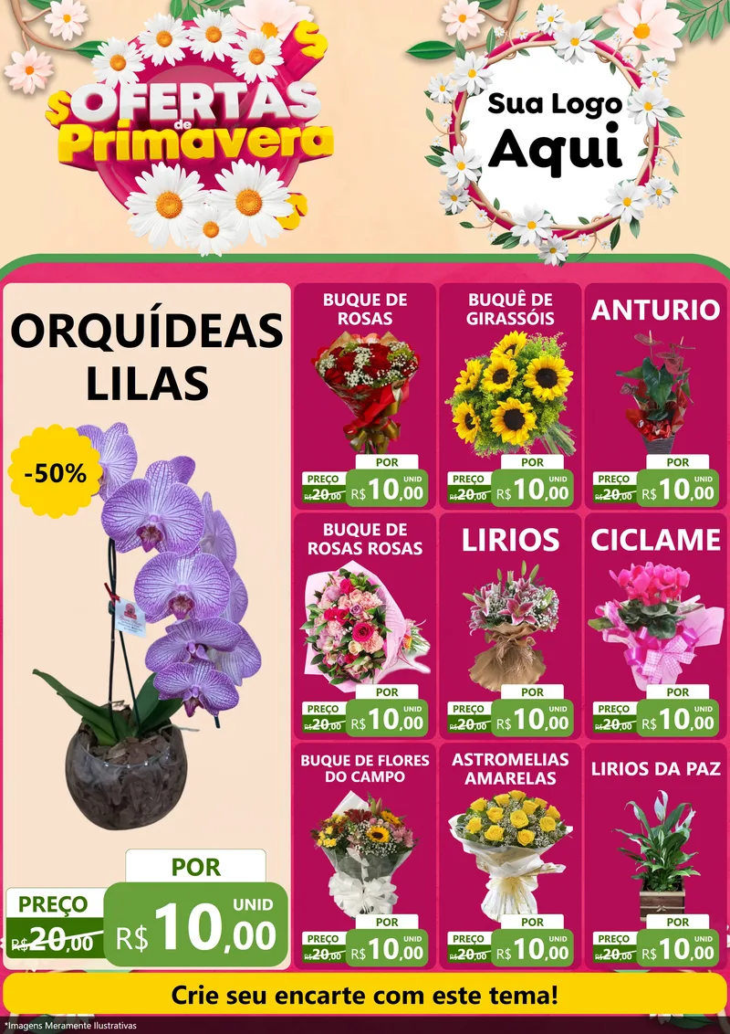 Modelo de Encarte para Encarte A4 Vertical com o tema Ofertas de Primavera para Floricultura e jardim
