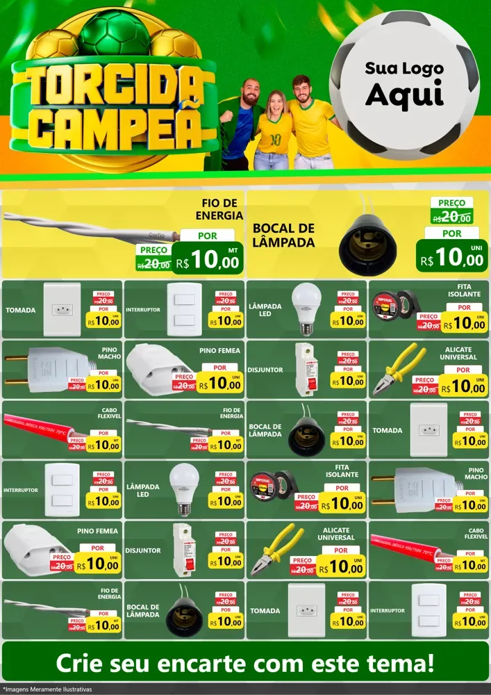 Modelo de Encarte para Encarte A4 Vertical com o tema Torcida Campeã - Copa para Materiais Elétricos