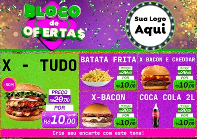 Modelo de Encarte para Encarte A4 Horizontal com o tema Bloco de Ofertas para Hamburgueria