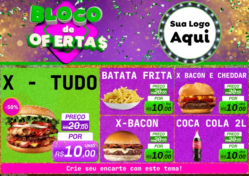 Modelo de Encarte para Encarte A4 Horizontal com o tema Bloco de Ofertas para Hamburgueria