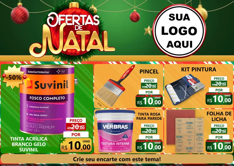 Modelo de Encarte para Encarte A4 Horizontal com o tema Ofertas de Natal para Tintas e Ferramentas