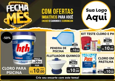 Modelo de Encarte para Encarte A4 Horizontal com o tema Fecha Mês para Produtos para Piscina