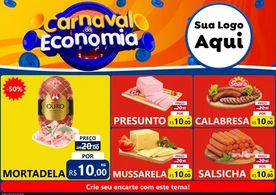Modelo de Encarte para Encarte A4 Horizontal com o tema Carnaval da Economia para Frios e Laticínios