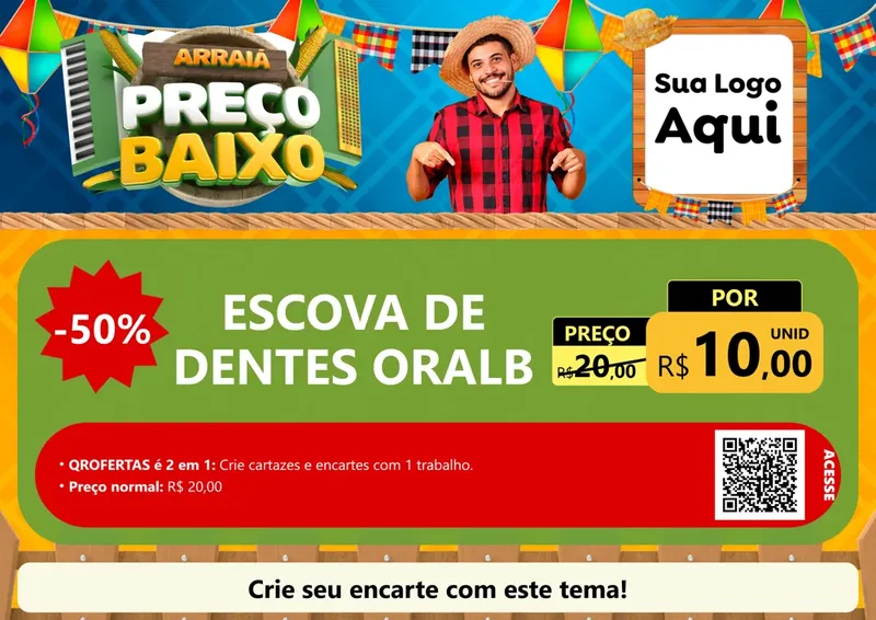 Modelo de Cartaz para Cartaz A4 Horizontal com o tema Arraiá de Preço Baixo - Junina para Higiene Pessoal