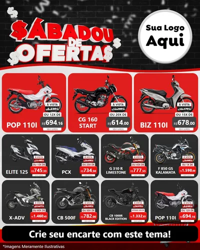 Modelo de Rede Social para Feed Instagram com o tema Sabadou de Ofertas para Concessionaria de Motos