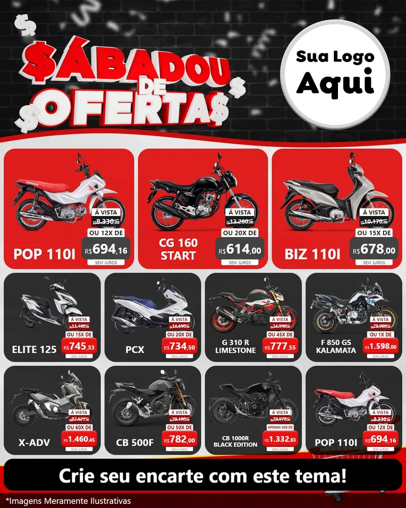 Modelo de Rede Social para Feed Instagram com o tema Sabadou de Ofertas para Concessionaria de Motos