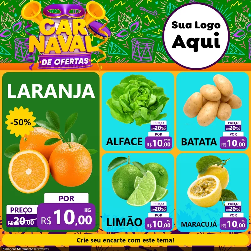 Modelo de Rede Social para Feed Facebook com o tema Carnaval de Ofertas para Hortifrúti
