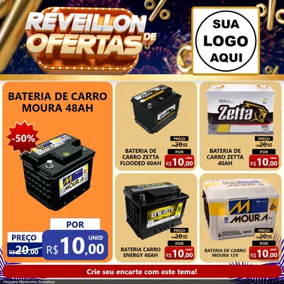 Modelo de Rede Social para Feed Facebook com o tema Réveillon de Ofertas para Baterias Elétricas