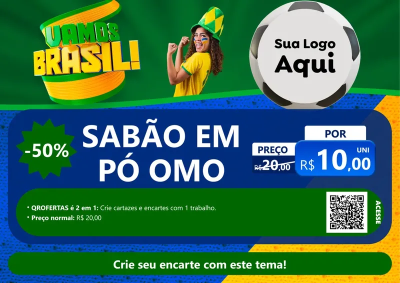 Modelo de Cartaz para Cartaz A4 Horizontal com o tema Vamos Brasil - Copa para Produtos de Limpeza