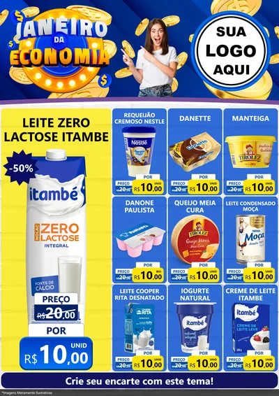 Modelo de Encarte para Encarte A4 Vertical com o tema Janeiro da Economia para Frios e Laticínios