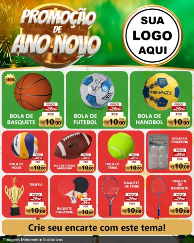 Modelo de Rede Social para Feed Instagram com o tema Promoção de Ano Novo para Artigos Esportivos