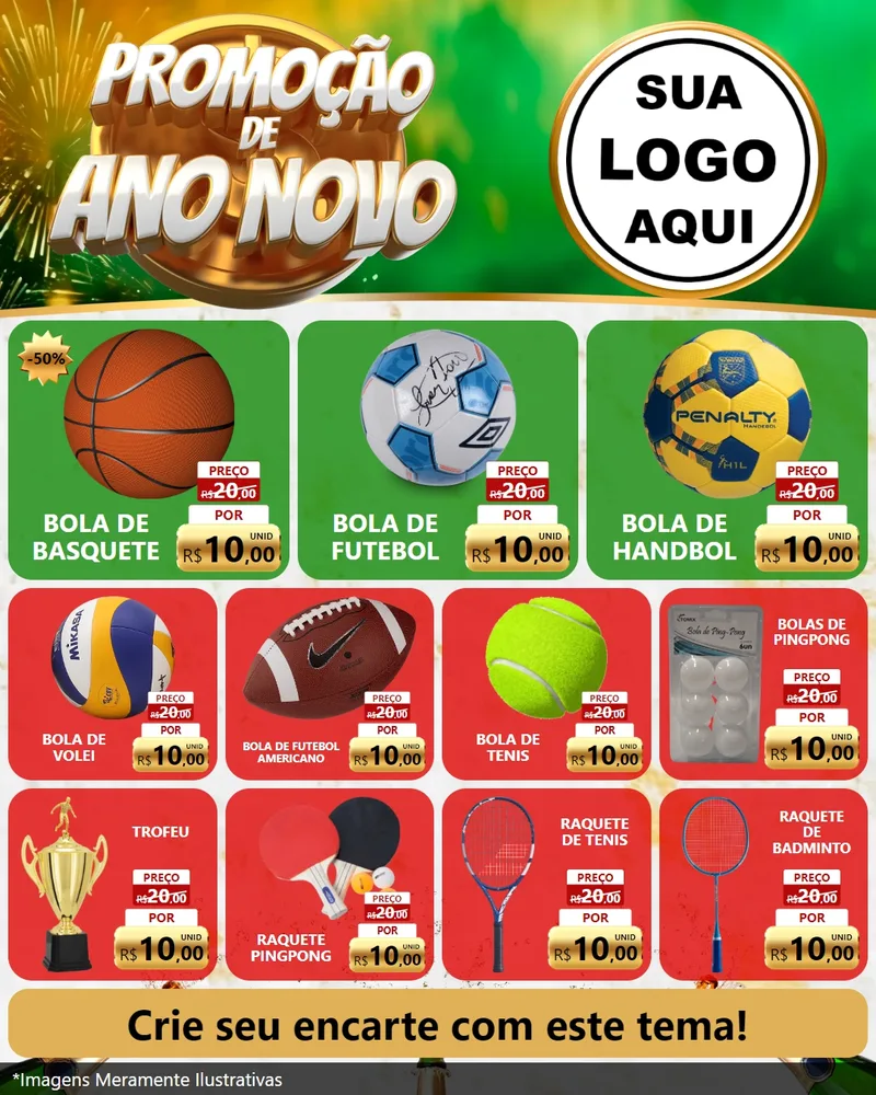 Modelo de Rede Social para Feed Instagram com o tema Promoção de Ano Novo para Artigos Esportivos