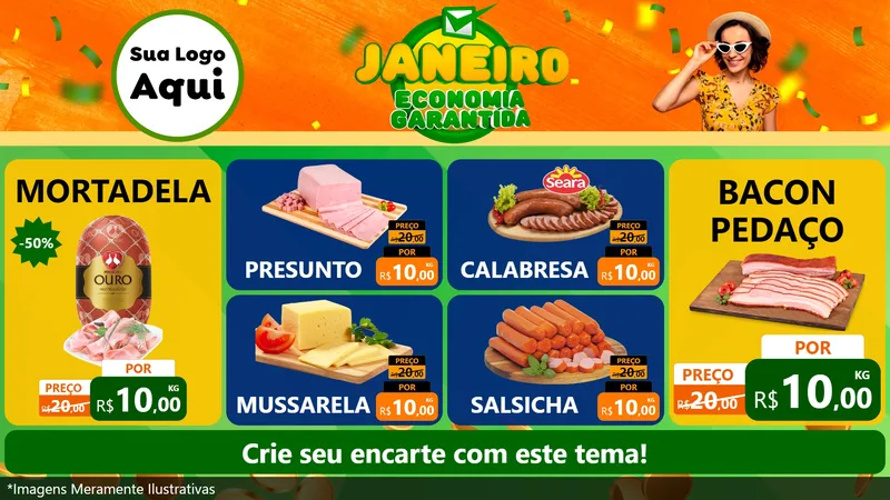 Modelo de TV para TV Horizontal com o tema Janeiro - Economia Garantida para Frios e Laticínios