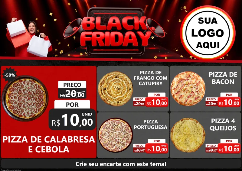 Modelo de Encarte para Encarte A4 Horizontal com o tema Black Friday para Pizzaria
