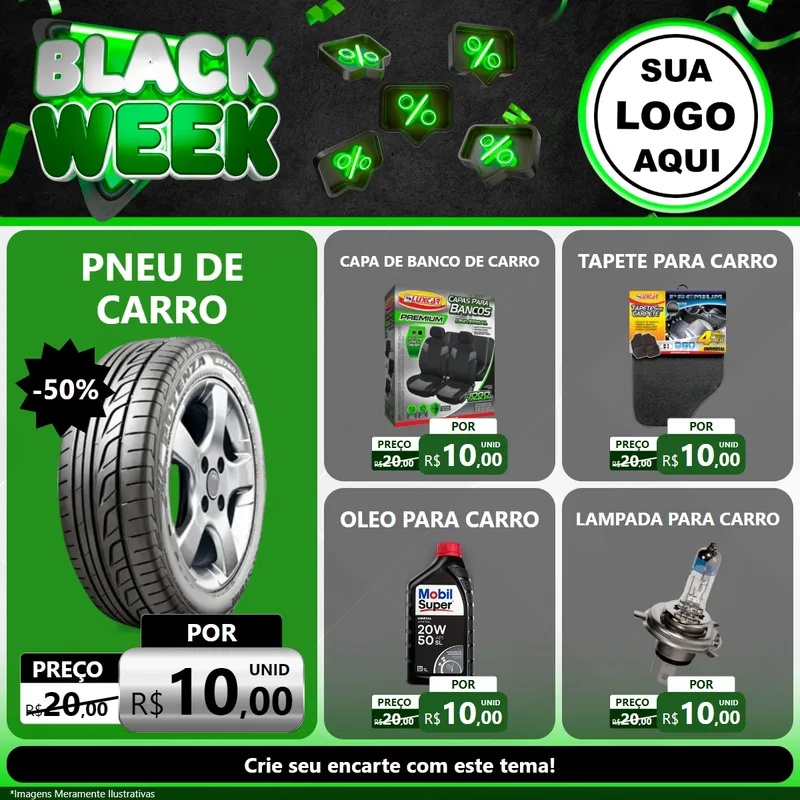 Modelo de Rede Social para Feed Facebook com o tema Black Week para Auto peças