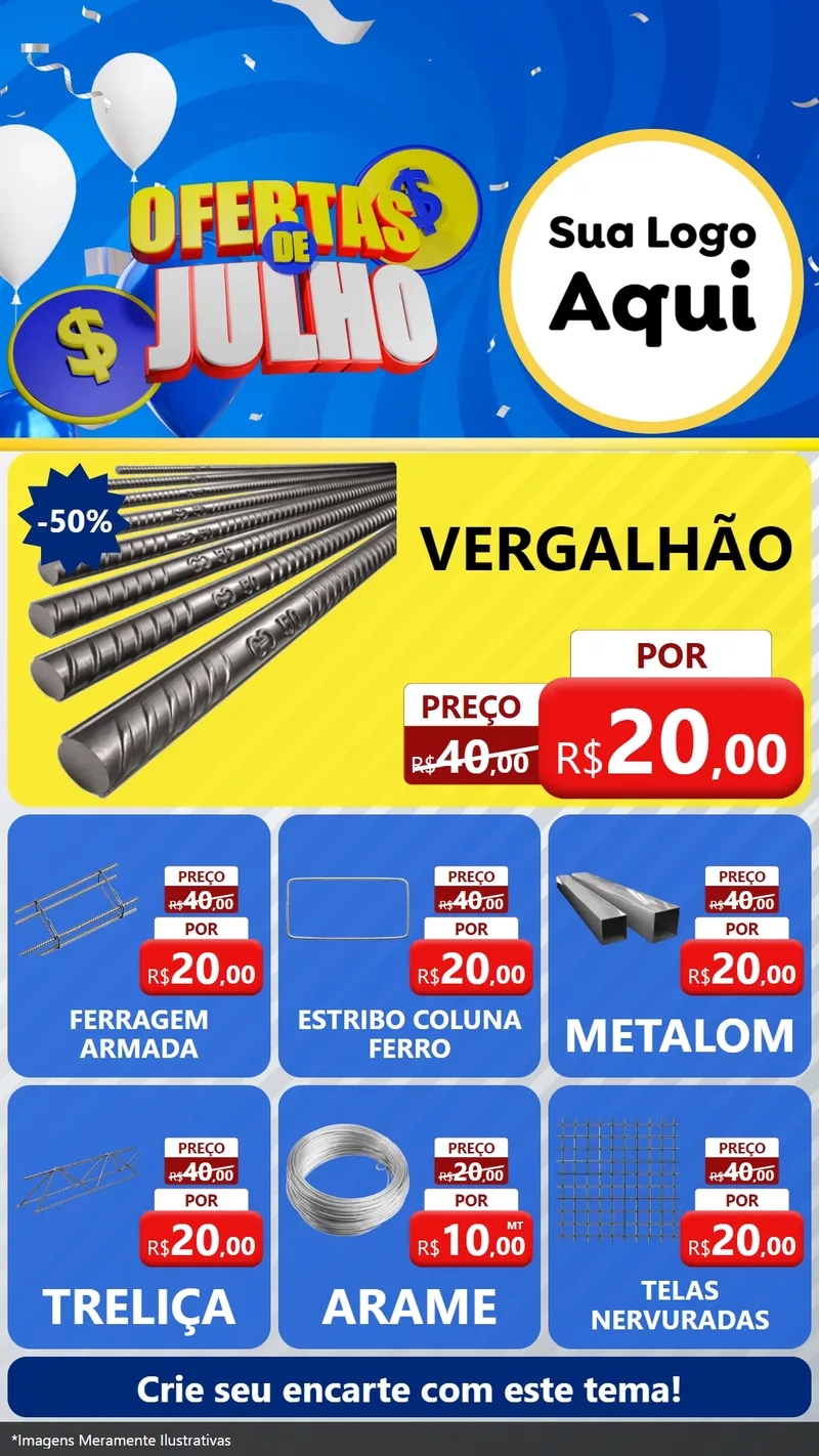 Modelo de Rede Social para Stories com o tema Ofertas de Julho para Ferragens