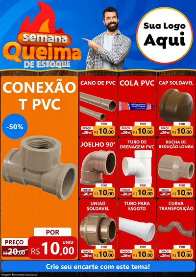 Modelo de Encarte para Encarte A4 Vertical com o tema Semana Queima de Estoque para Tubos e conexões