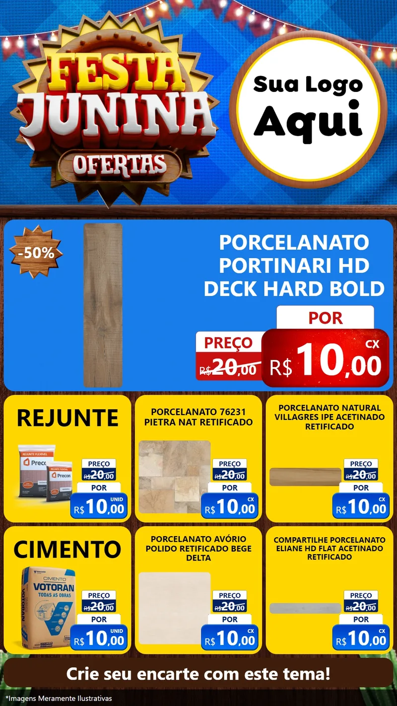 Modelo de Rede Social para Stories com o tema Festa Junina Ofertas para Pisos e revestimentos