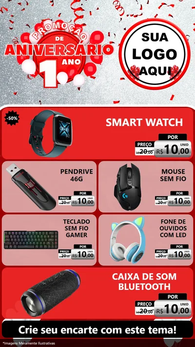 Modelo de TV para TV Vertical com o tema Promoção de Aniversário - 1 Ano para Informática